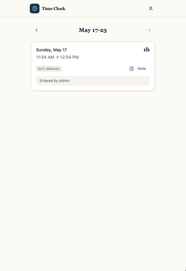 Time Clock app screen 2